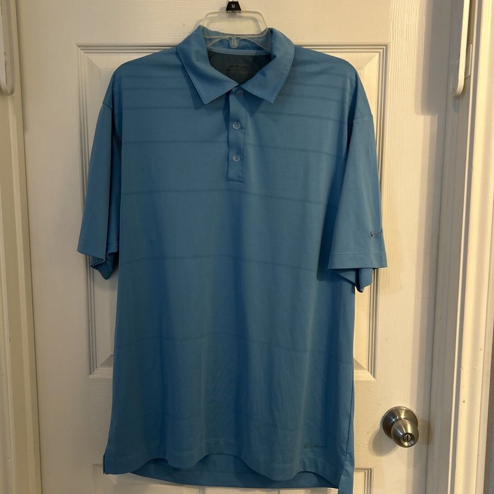 Nike Golf Men's Large Modern Fit Dri-Fit Light Blue Gray Golf Polo Shirt Solid